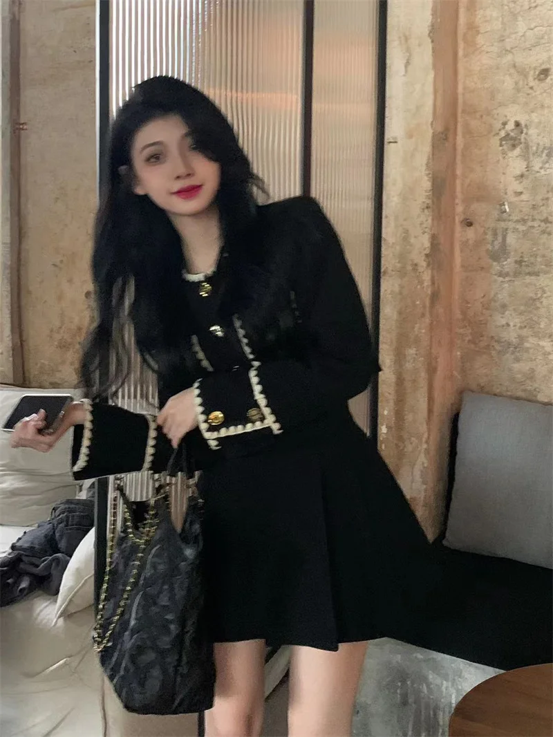 Autumn New Elegant Two-Piece Skirt Sets Women Korean Fashion Chic Crop Jacket Coat Solid Mini Skirt Female Clothing Y2K Outfits