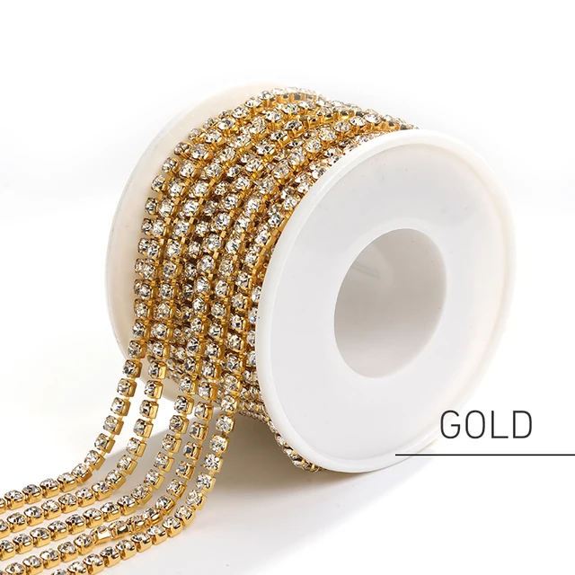 XiChuan 1 Yard 10 Colors Claw Rhinestone SS6 SS8 Crystal Tassel Diy Clothes Earring Accessories Beads Diamond Rhinestone Chain Golden