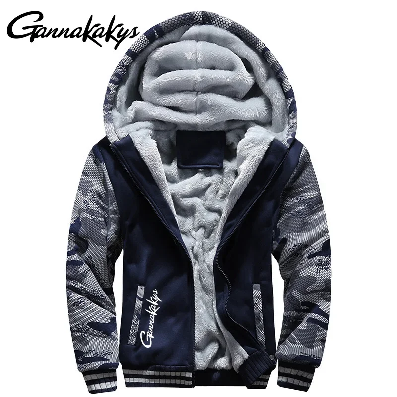 Men's Hooded Fishing Jacket for Autumn and Winter, Men's Sports Long Sleeved Warm Hoodie, Casual Zipper Hooded Jacket