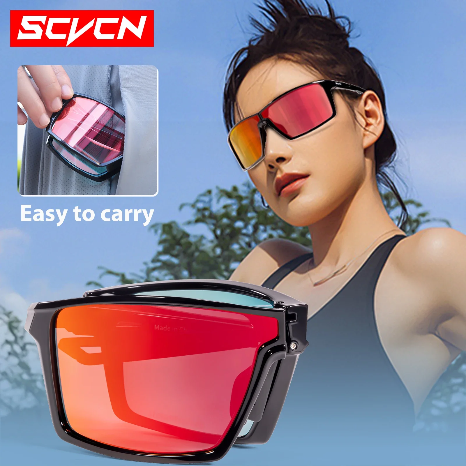 SCVCN Portable Folding Hiking Eyewear Sunglasses for Men Photochromic Cycling Glasses Bike Women Sports Goggles MTB Racing UV400