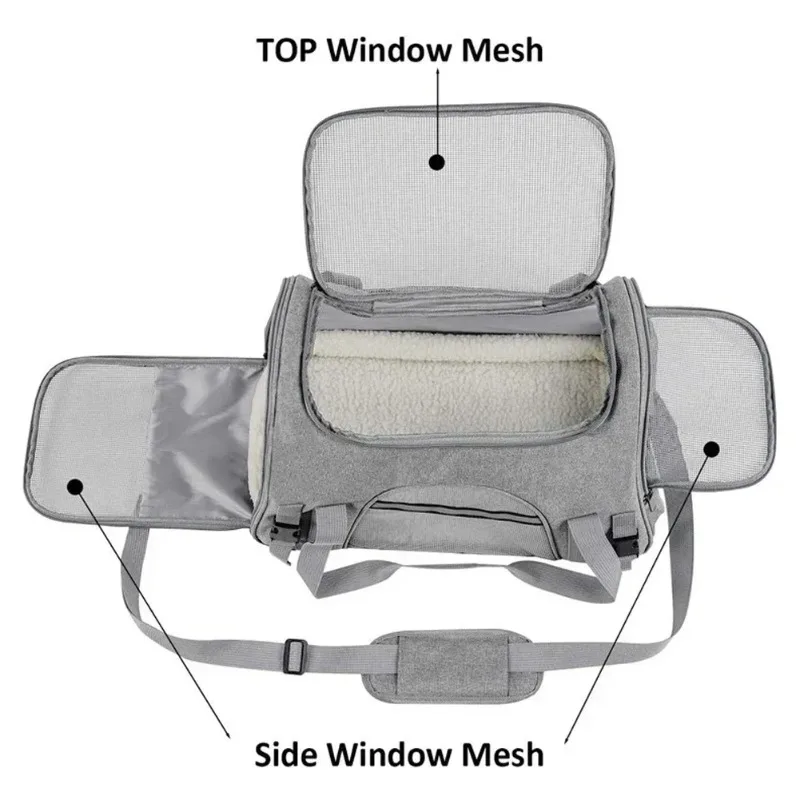 Portable Pet Travel Bag Dog Bag Mesh Dog Carrier Thick Cotton Cushion Pet Aviation Backpack Anti-suffocation Outdoor