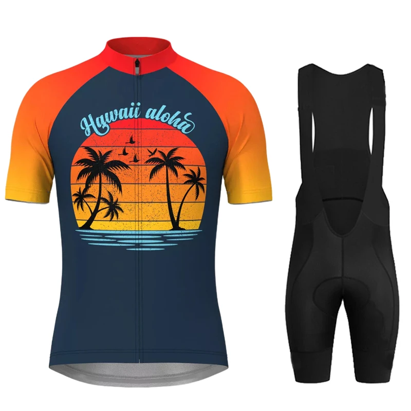 Men's Hawaiian Banana Print Cycling Jersey Sets Summer Short Sleeve Bicycle Clothing Maillot 19D Bib Shorts Clothes Shirt Suit 5