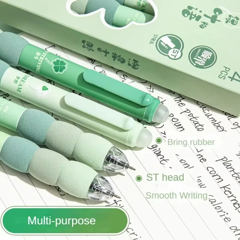 Soft Cloud Grip Erasable Press Gel Pen ST Tip Quick Drying Ballpoint Pen Student 0.5mm Black Ink Office Accessories 4PCS/Box