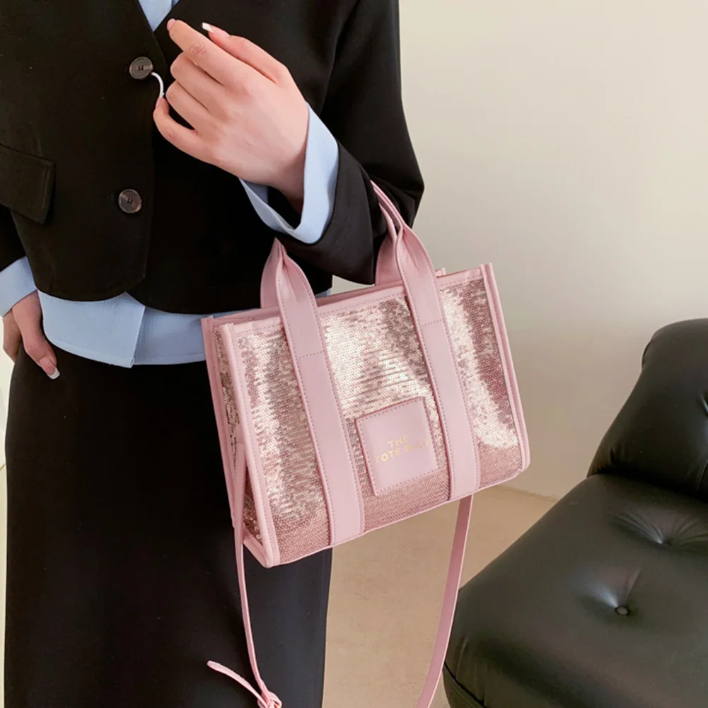 Borsa a mano piccola da donna con paillettes, stampa di lettere, borsa a mano di design, borsa a tracolla con tracolla a tracolla_voghion.com