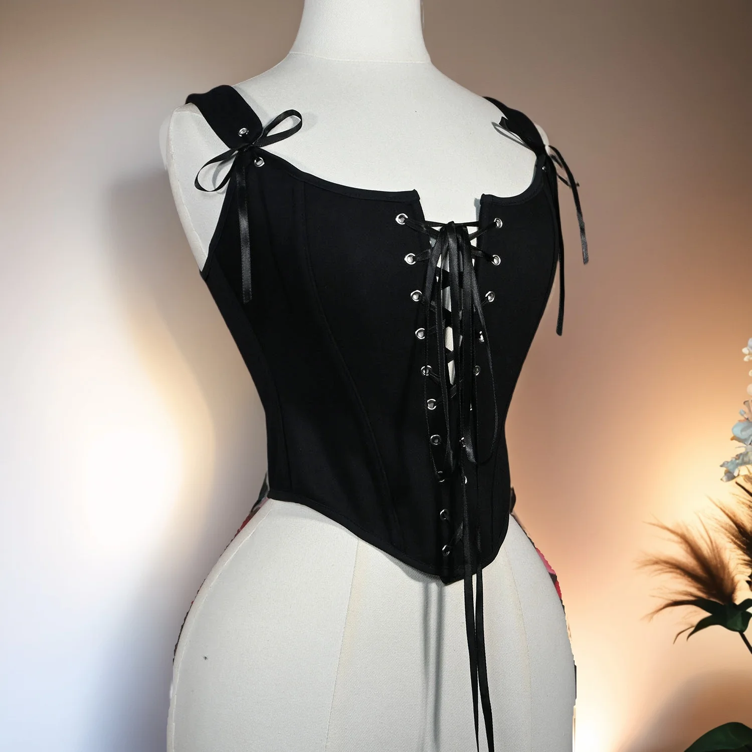 Women Cotton Corset Bustier Overbust Lace Up Front Boned Vintage Bodices Waist Trainer Crop Tops Push Breast Stage Costume