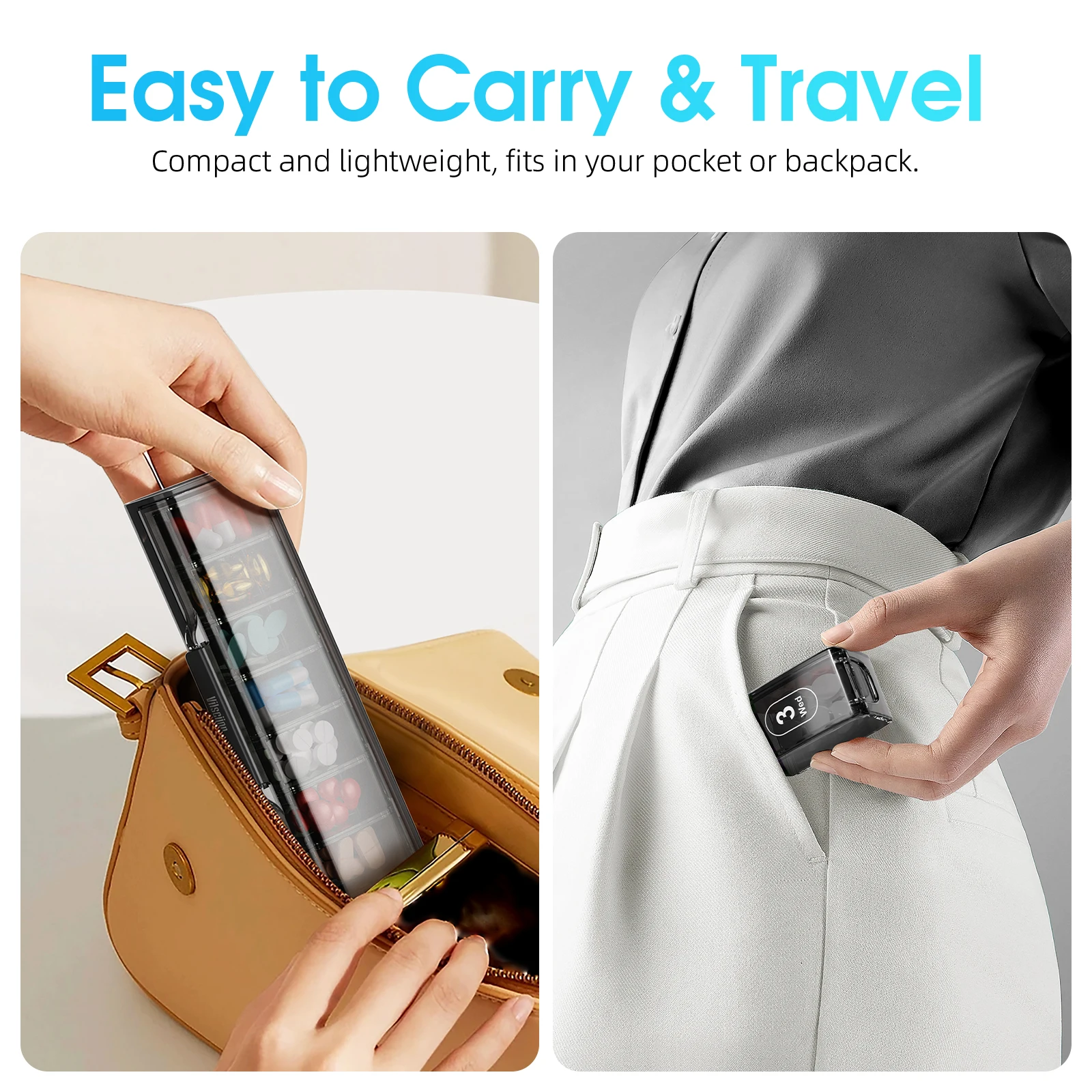Weekly Pill Organizer - Portable, Large-Capacity Dispenser with Easy-Access Compartments, Dustproof & Moisture-Proof Design for Secure Outdoor Medication Storage