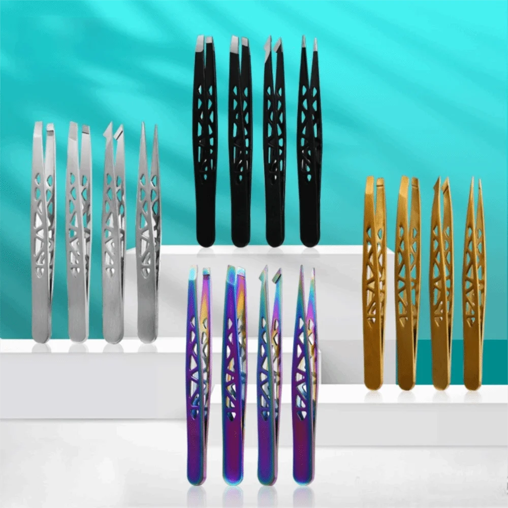 4Pcs 스테인레스 스틸 눈썹 핀셋 뾰족한 팁 비스듬한 입 그루밍 핀셋 다기능 제모 핀셋 여성