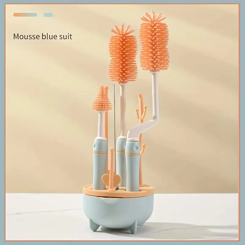 Set di 4 spazzole per biberon multifunzionali, set di pulizia e conservazione per biberon, set di pulizia a 360° senza angoli morti con base di scarico_voghion.com