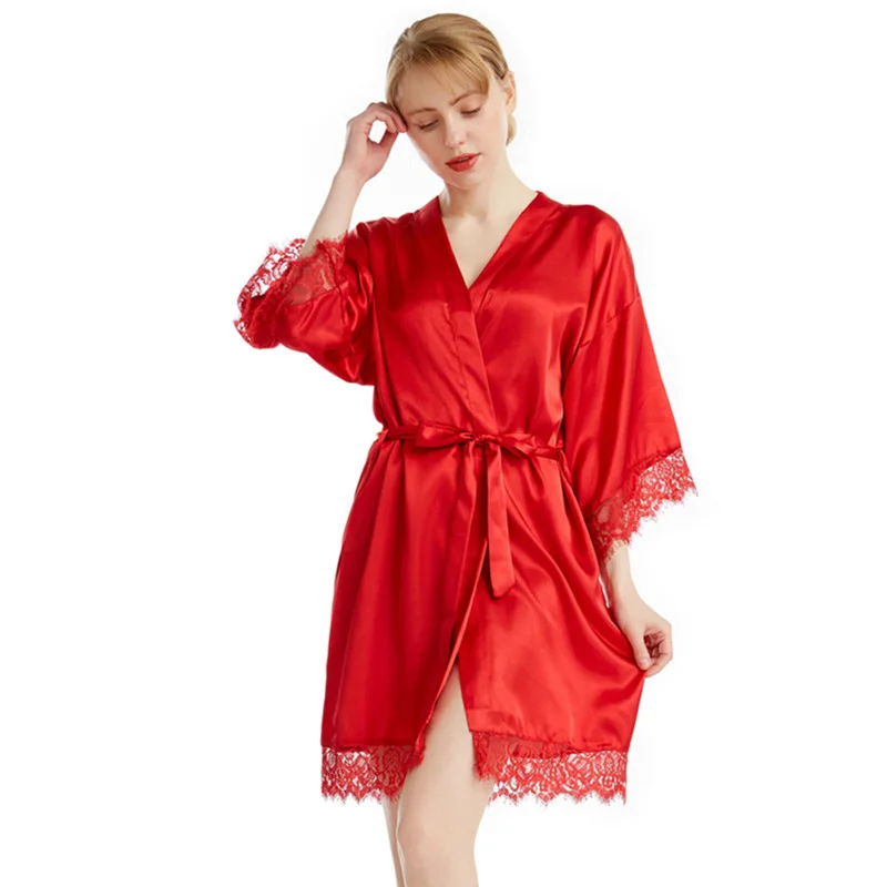 Sexy Long Robe Pink Red Dark Blue White Black Femle Woman Clothes Women's Sleepwear V-Neck Homewear Nightwear Nightdress