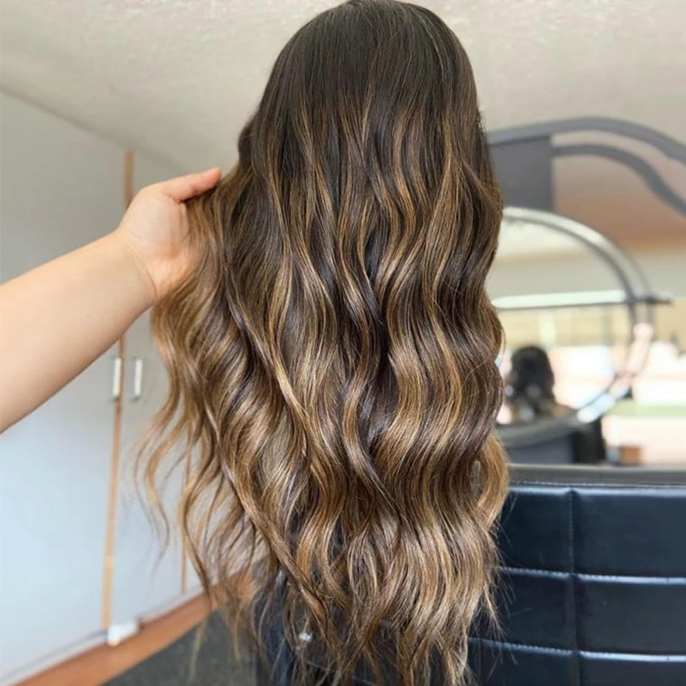 

Deep Part Hairline Lace Front Wig HD 13x6 Brunette Balayage Remy Human Hair Full Lace Wigs Brown Blonde Highlight Body Wave Wig