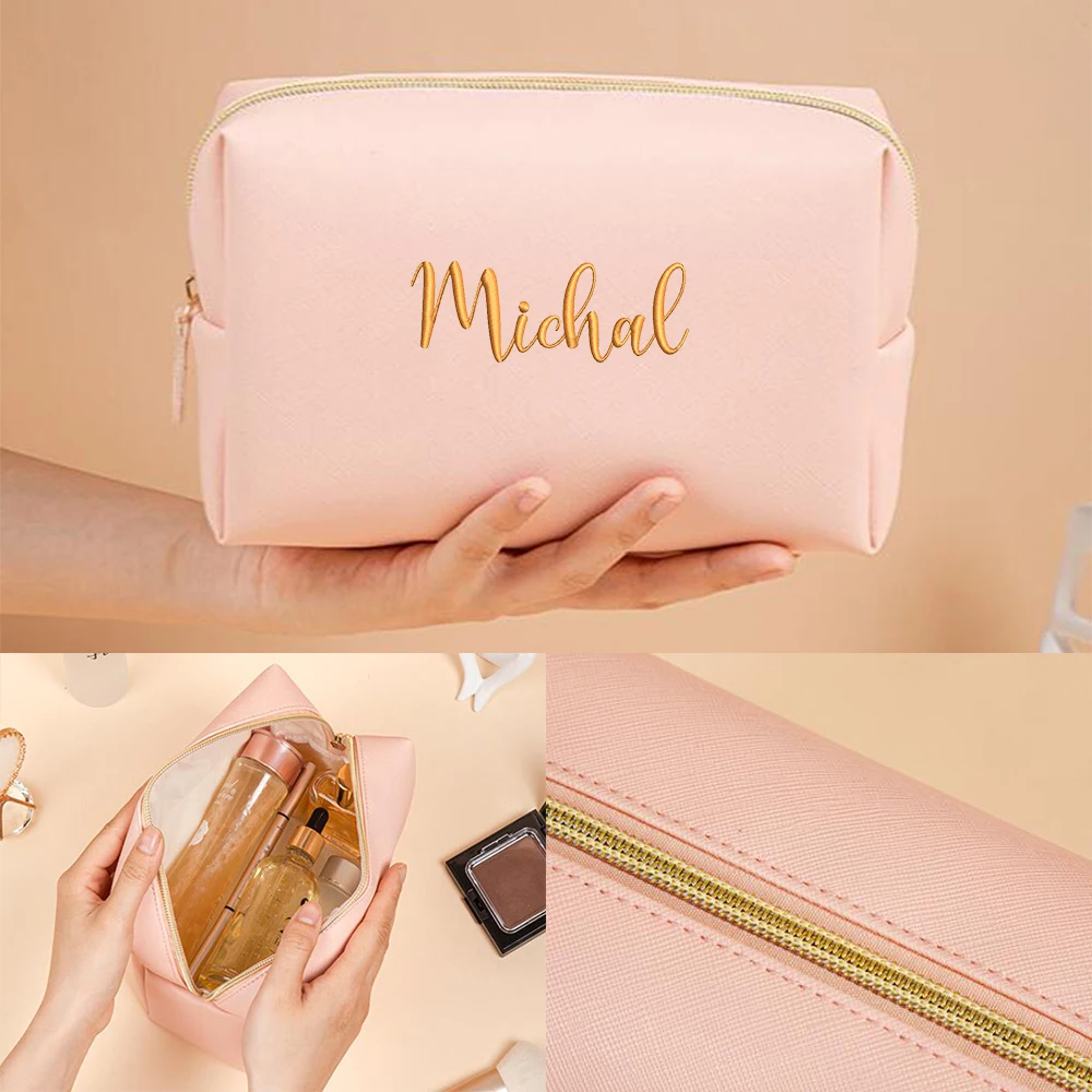 Cosmetic Bag Toiletry Bag Makeup Bag Cosmetic Case Personalized Embroidery PU Leather Travel Cosmetic Pouch for Women