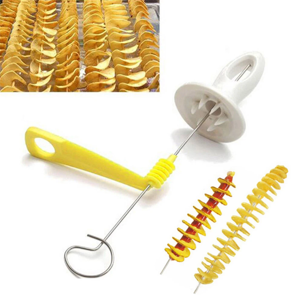 Spiral Potato Cutter with 4 Stainless Steel Sticks Tornado Potato Slicer Manual Twisted Potato Slicer Kitchen Gadgets