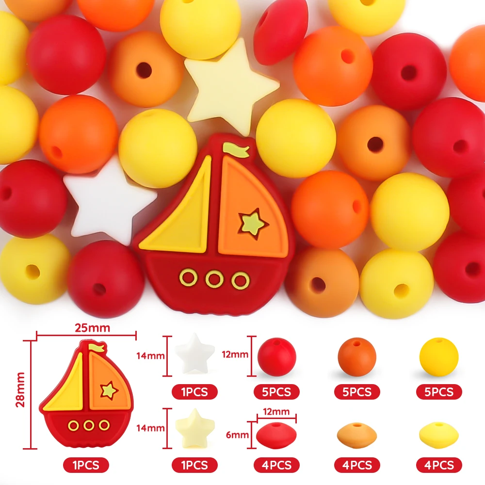 30Pcs/Set Silicone Beads Set Baby Cartoon Sailboat Star Round Shape Teething Beads Teether DIY Pacifier Clips Chian Accessories 3