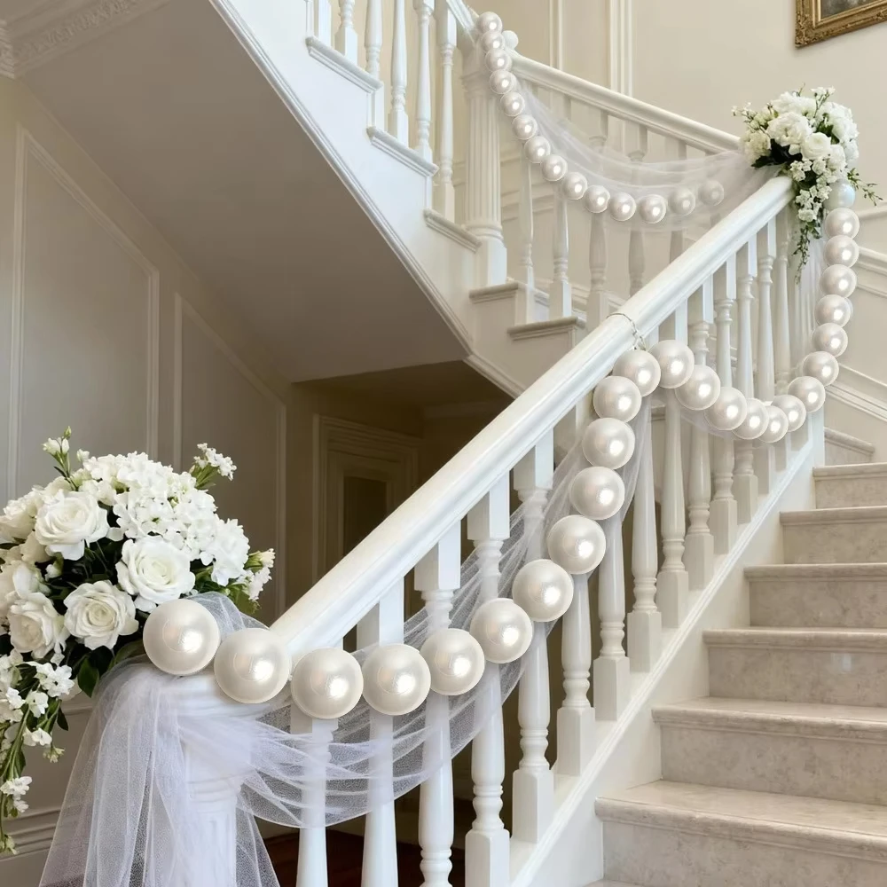 Elegant Pearl Beaded White Wedding Backdrop Wall Decor