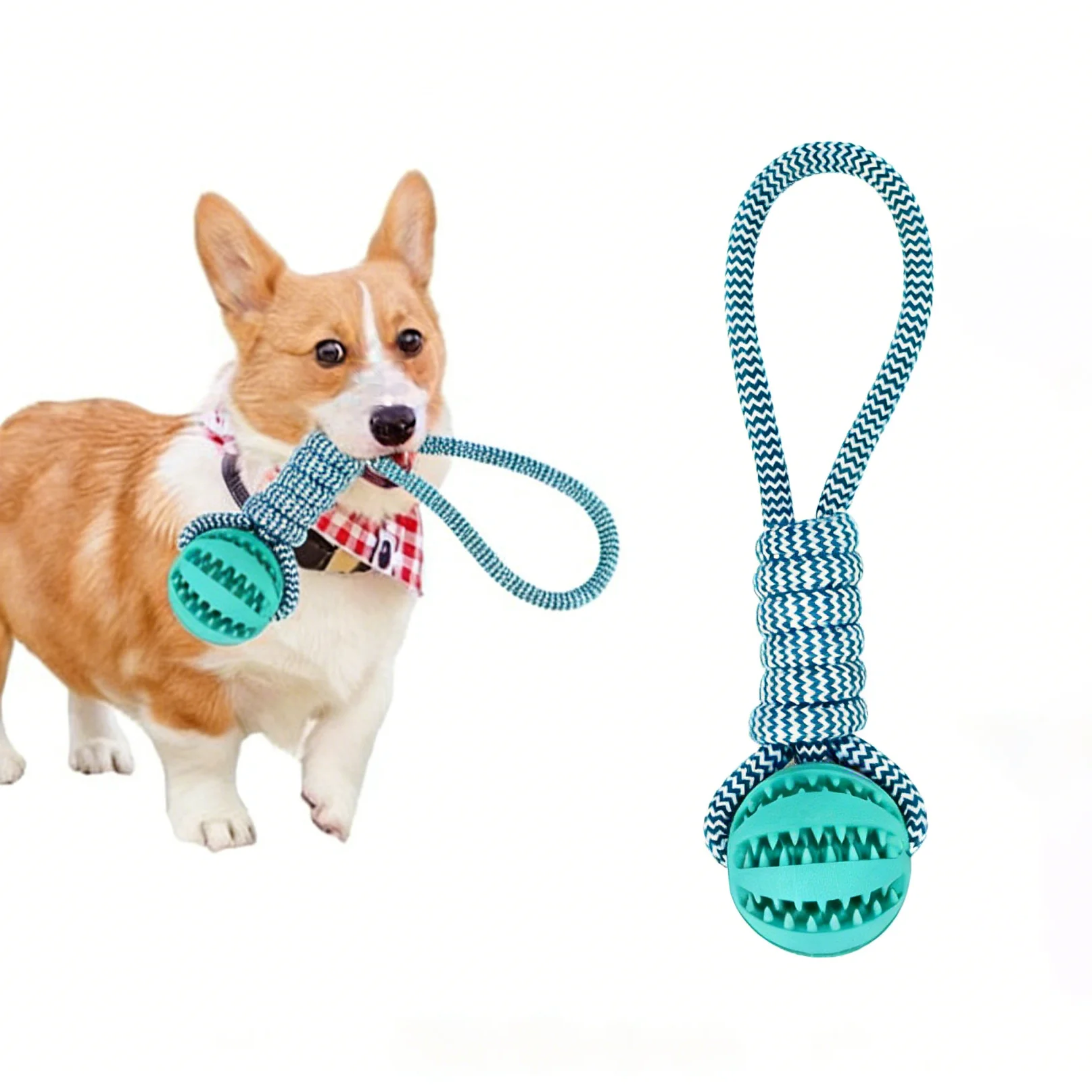 Dog Chew Toy with Treat Dispenser – Interactive Silicone Ball & Rope Toy
