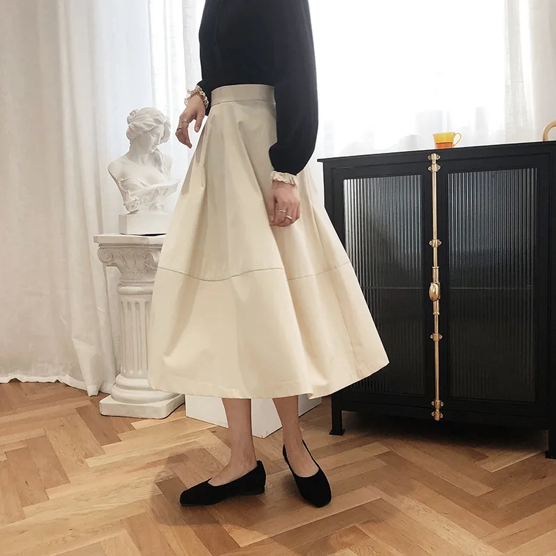 crop top with skirt Harajuku Solid High Waist A-Line Women Skirts Korean Solid Pockets Midi Skirt Vintage Chic Summer Faldas Mujer black denim skirt