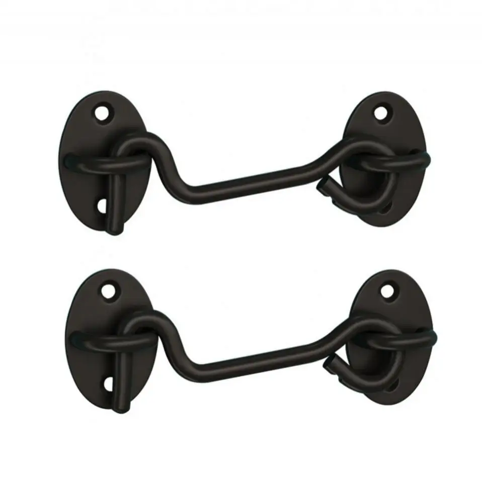 2pcs 4 Inch Thickened Stainless Steel Black Door Latches for Window / Sliding Door / Cabinet Hook and Eye Lock Windproof Hook