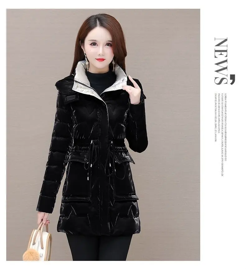 New Women's Down Cotton Coat Winter Warm Jacket Long Thick Bright Face Wash Padded Jackets Female Hooded Parker Overcoat Red 5XL