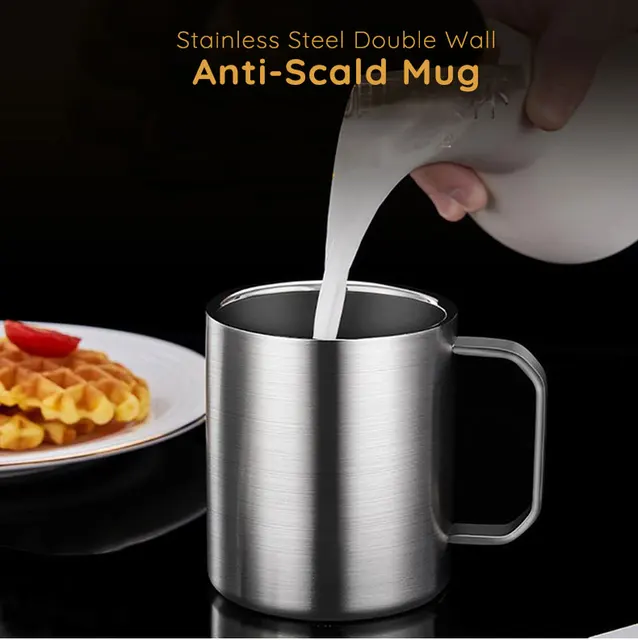 Jolly Stainless Steel Double-Layer Cup with Handle, Beer Mug, Heat Insulation, Household Coffee Mug, Anti-falling Shatterproof, Keeps Espresso Hot