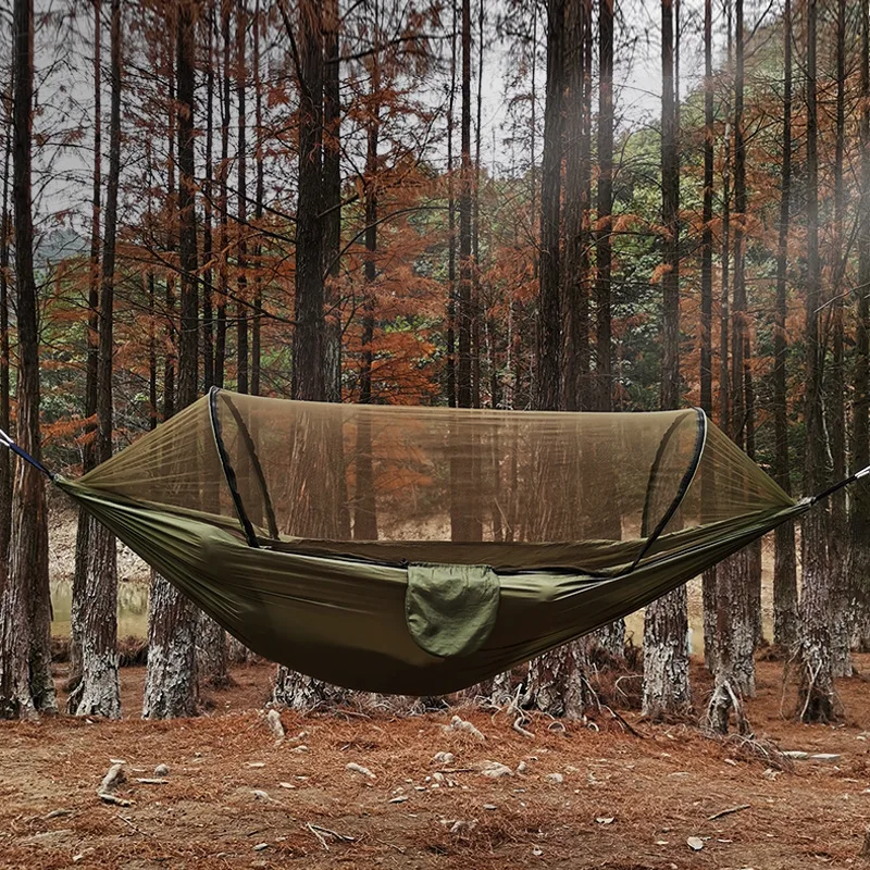 

260*140cm Automatic Quick-opening Mosquito Net Hammock Outdoor Camping Bed Pole Anti-rollover Nylon Hammock with Mosquito Net