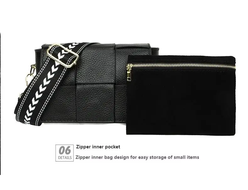 100% Cowhide Women's Shoulder Bags Genuine Leather Woven Crossbody Bags Wide Straps Messenger Bags Fashion Designer Brands Totes