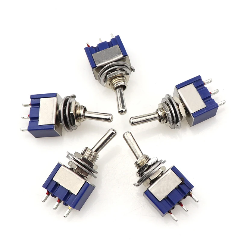 

10/5Pcs Miniature Toggle Switch Single Pole Double Throw SPDT (MTS103) ON-OFF-ON 120VAC 6A 1/4 Inch Mounting MTS-103