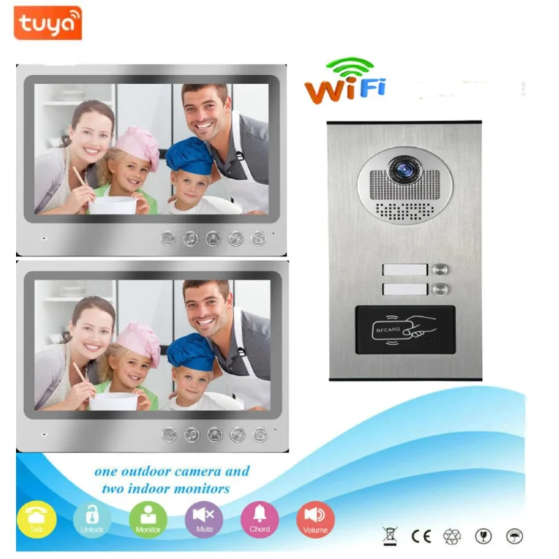 

9"Tuya WIFI Smart Building Intercom System APP Control Video Record Apartment Video Doorphone 2 Units Door Intercom RFID Camera