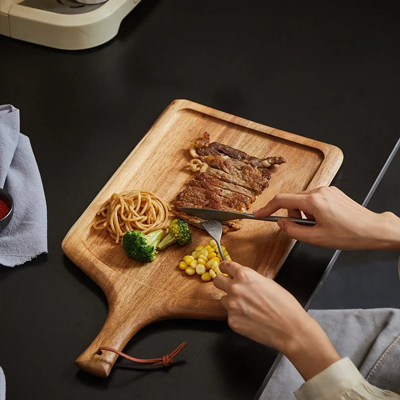 Acacia Wood Dinner Plate Wooden Steak Pizza Dish Wooden Tableware Plate Tray Western Cuisine Kitchen Supplies