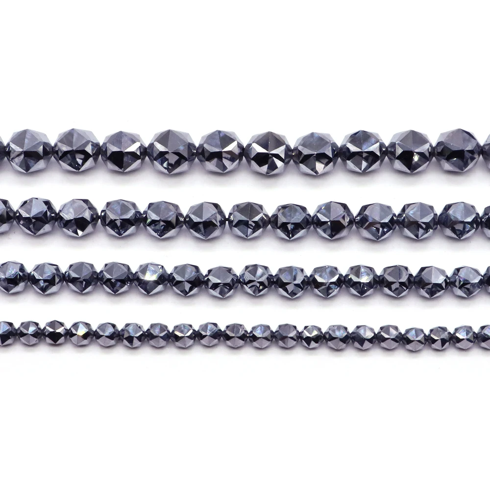 6 8 10 12 mm Natural Energy Terahertz Faceted Beads Loose Spacer Bead Jewelry Making DIY Bracelets Necklace Crafts Accessories