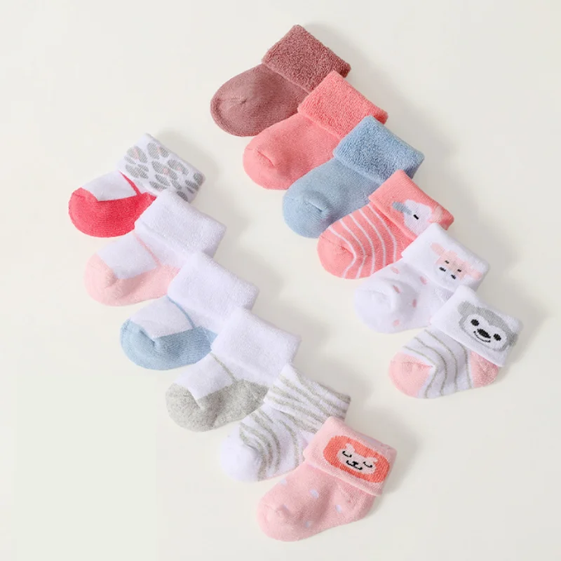 6 Pairs/Set Baby Socks Girls Boys Print Thick Terry Clothes Newborn Accessories Kids Children Toddlers Slipper Gift Clothes