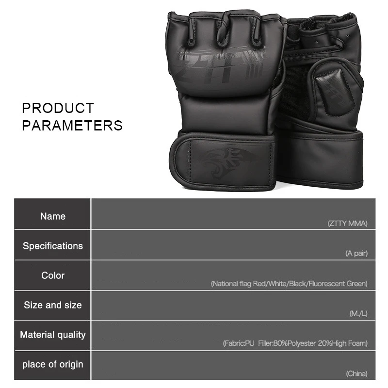 ZTTY Sanda Wushu Gloves Open Half Finger Boxing Gloves Sanshou Boxing Wushu Professional Competition Special