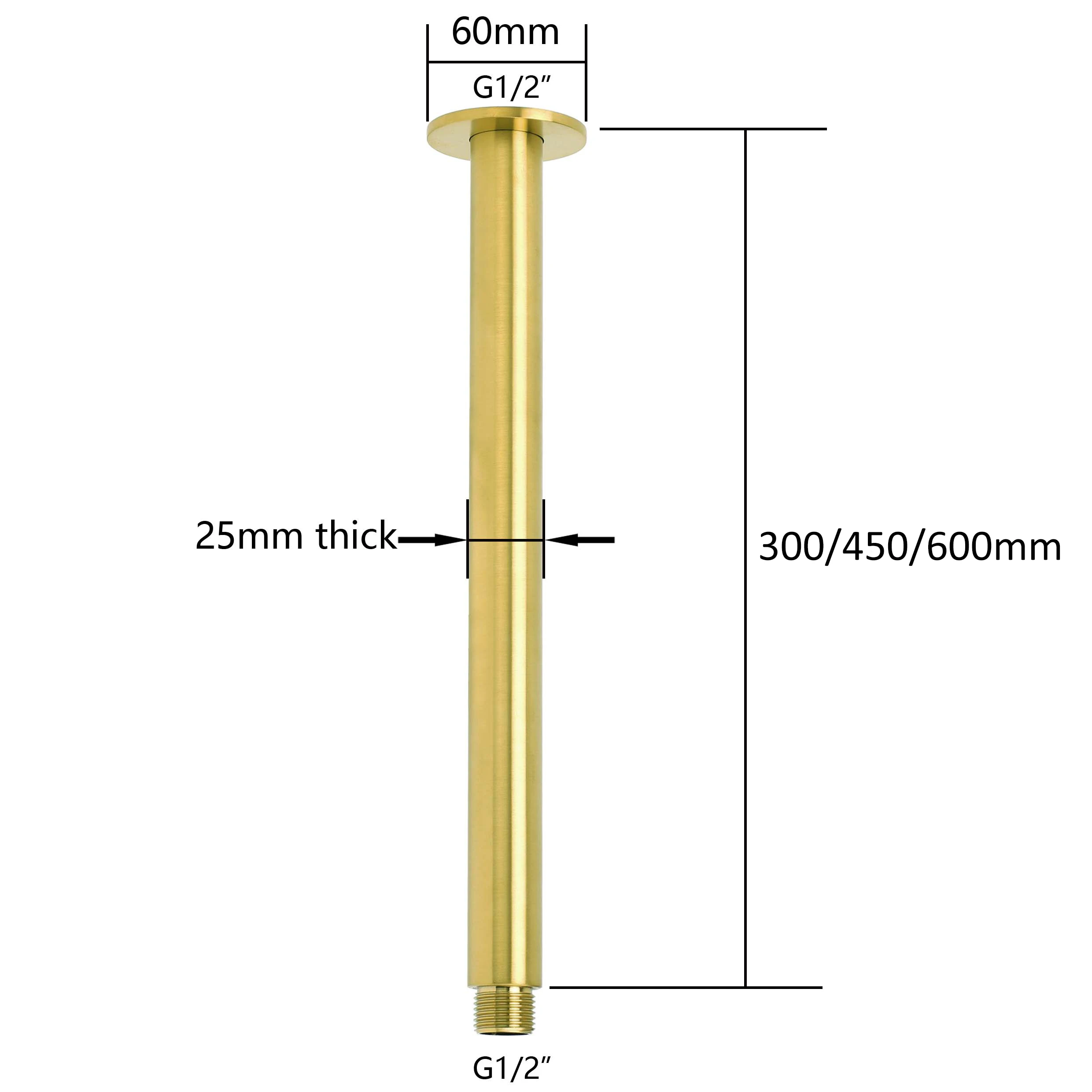 **Sydney Stock** KYLINS Round 8/10/12/16'' Rain Shower Head Set with 300/450/600mm Ceiling Arm Brushed Gold DIY WELS WATERMARK