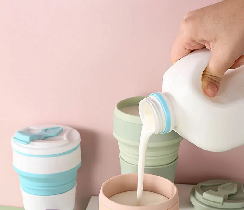 350 ml/500 ml Lebensmittelqualität Silikon Klappbecher Zusammenklappbarer Becher mit Abdeckung Heißgetränkebecher für Campingreisen im Freien tragbar – Detail 1