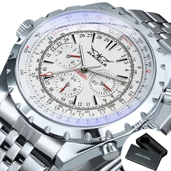 Luxury Automatic Sports Men's Watch with Leather Steel Strap - Ideal Gift (BOX SILVER WHITE)