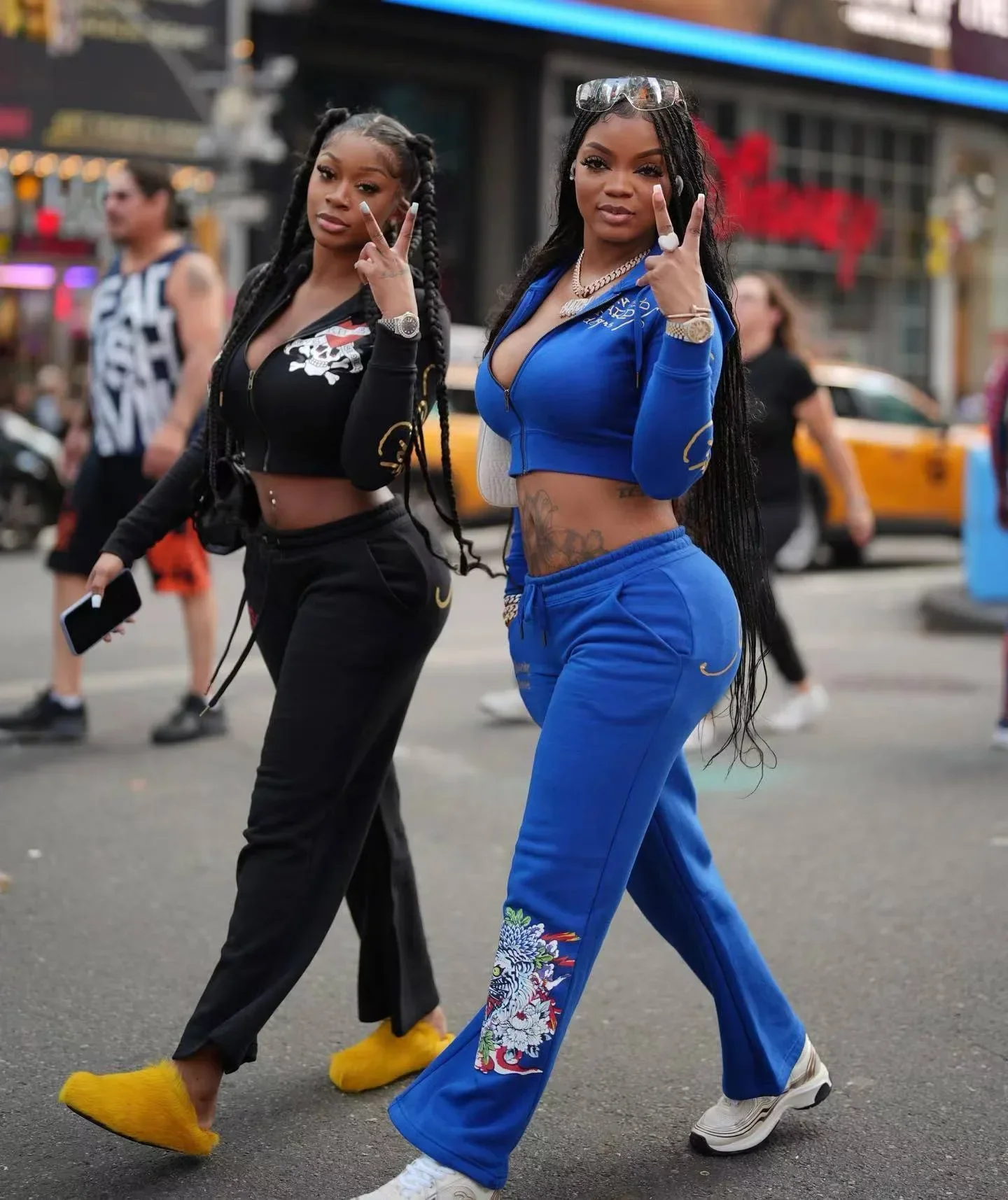 Bangniweigou Skull Love Print Zipper Short Cardigan + High Waist Straight Leg Pants Two Piece Set Women Tracksuit Autumn Winter 2
