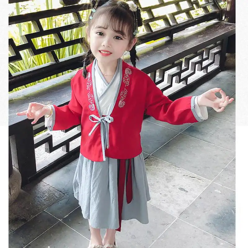 

Новая красная Ретро-юбка для девушек в китайском стиле с вышивкой в старинном стиле, Милая юбка принцессы, вечернее платье для выступлений, платье