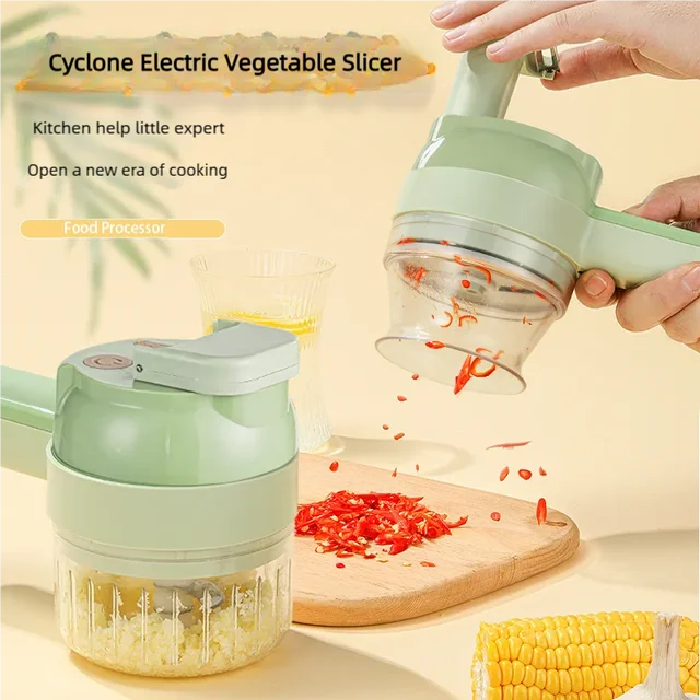 Ensemble de coupe-légumes électrique 4-en-1 sans fil portatif, hachoir à ail, hachoir alimentaire, hachoir à viande, éplucheur et trancheur 1