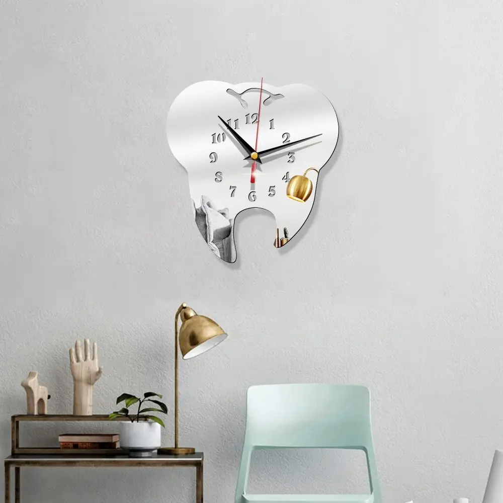 Creative Teeth Mirror Wall Clock TV Backdrop Personality Modern Mirror Clock Wall Stickers Home Decor Hanging