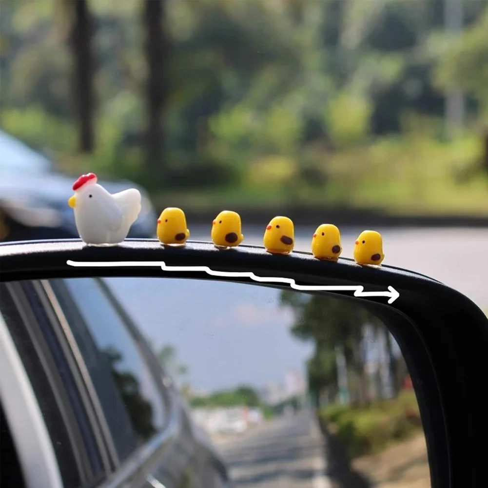 Cute Mini Chickens Car Dashboard Accessories Fun Chicks Car Rearview Mirror Decor Interior Ornaments Fairy Garden Home Car Gifts