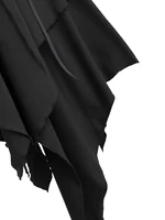 European and American fashion plus size long sleeve Gothic lace-up hooded irregular dress pure black handkerchief hem. - Image 5