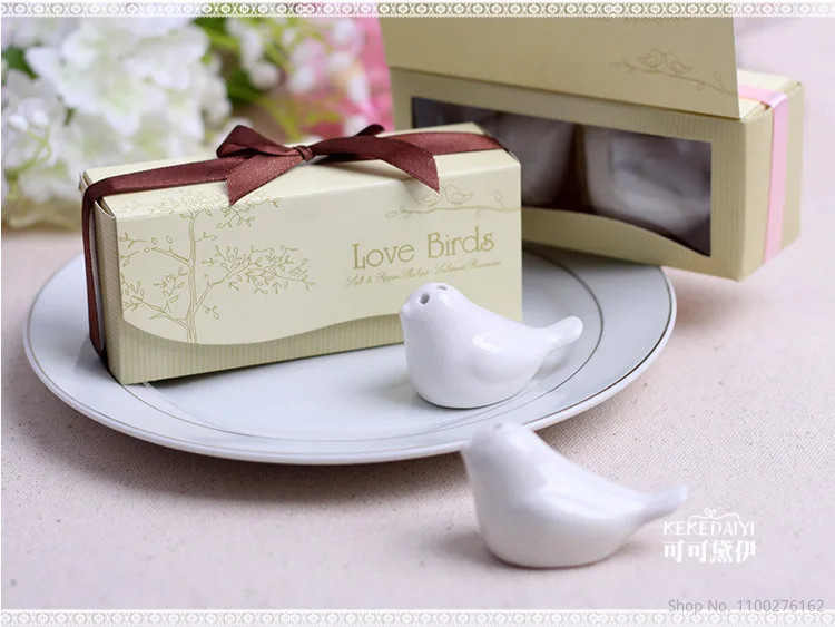 

20pcs/lot(10boxes) Cute Wedding Gift Love Birds Ceramic Salt and Pepper Shakers Wedding Favors For Party Decoration Souvenirs