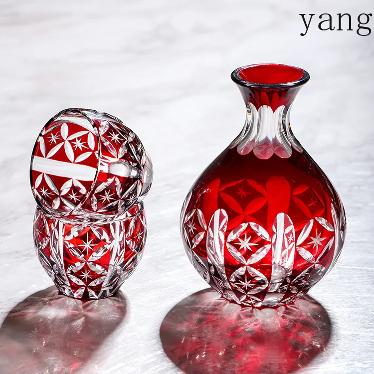 일본식 에도풍 컷팅 꽃무늬 사케잔 사케 주전자 세트 고급스러운 빅벨리형 바이주잔