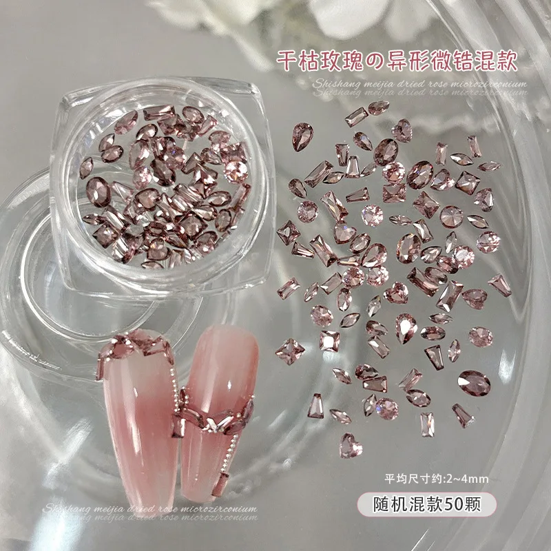 50pcs 3D 미니 반짝 이는 핑크 지르콘 네일 아트 라인 석 2/3/4mm 마름모/타원형/러브 하트 다이아몬드 네일 보석 플랫 백 수지 데코