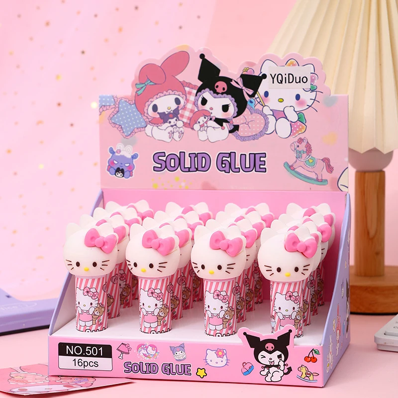 16pcs Sanrio 헬로 키티 솔리드 접착제 스틱 멜로디 Kuromi 학생 빠른 건조 접착제 스틱 학생 학교 용품 사무용품