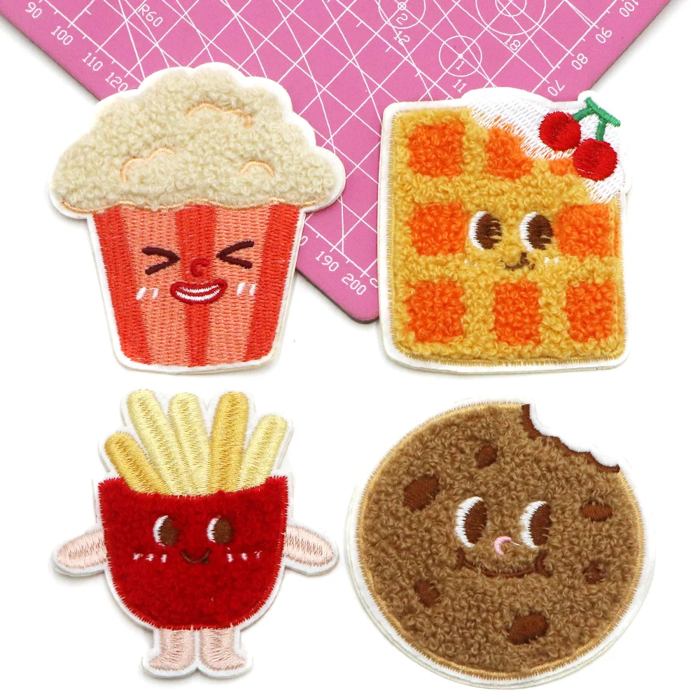 1 Stück selbstklebender Kekse- und Pommes-Frites-Aufnäher für Kleidung, zum Aufbügeln, besticktes Stoff-Abzeichen, DIY-Bekleidungszubehör – Detail 3