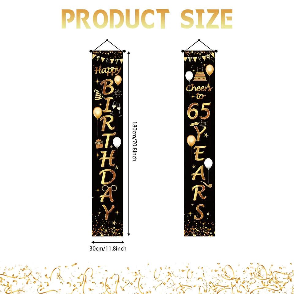 LASKYER 65th Birthday Banner - Big 78"x47" Gold Backdrop Decor For Yard, Door & Party