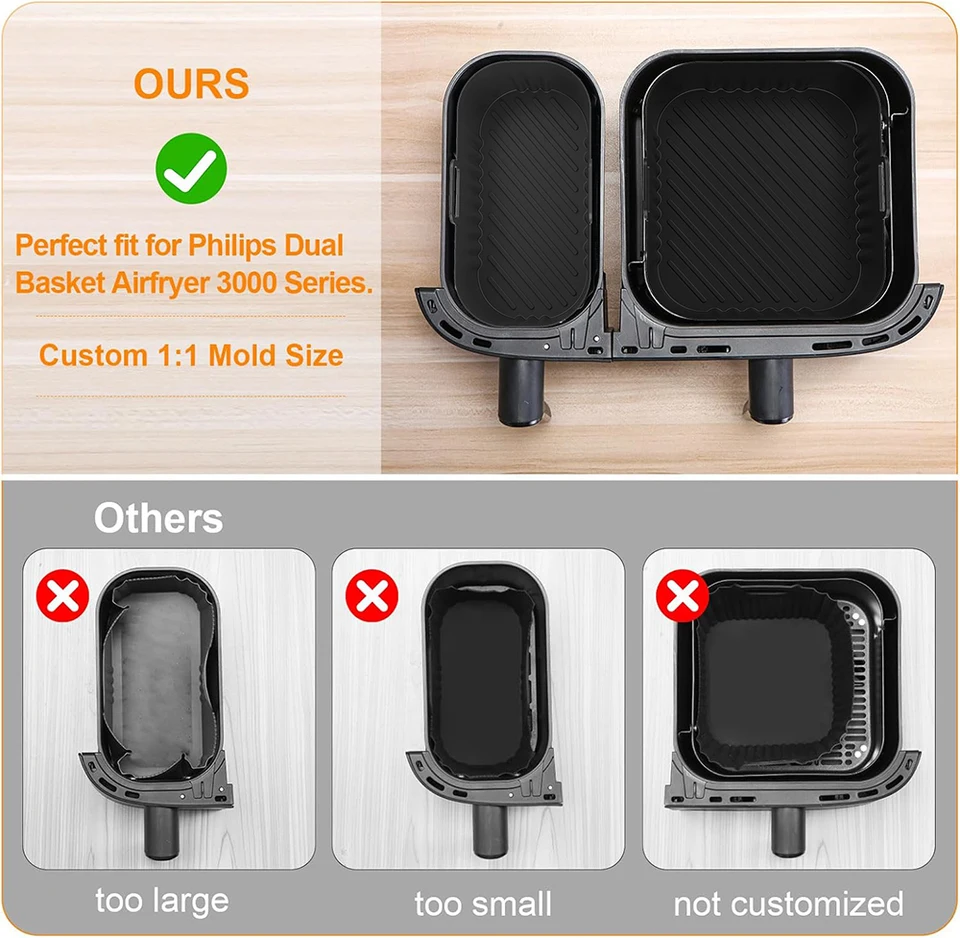 2 Pezzi Stampo In Silicone Per Friggitrice Ad Aria: Per Tefal EY9018 5.2/3.1L, Cecotec 5.5/3.5L, Lakeland 5L/3L (Set 1 Grande + 1 Piccolo) - copertina