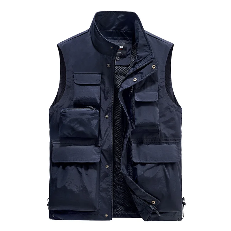 FGKKS Men Outdoor Vest Multi-Pocket Solid Color Fishing Director Reporter Work Waistcoat Photography Casual Vest Jacket Male