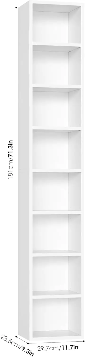 2 Pcs 71'' Tall Narrow Bookshelf, 8-Tier Media Tower Rack Set of 2, CD DVD Storage Cabinet with Adjustable Shelves