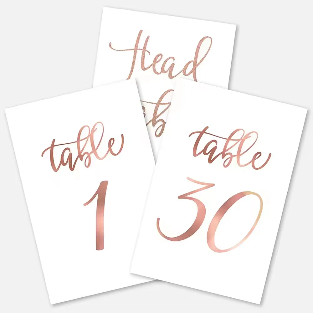 31pcs Number 1 30 Printed Gold Foil Wedding Double Sided Paper Stand Up Table Numbers 31pcs Sliver Foil Cards with Head Table